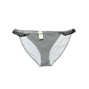 NEW Aerie Bikini Bottoms Women M Seersucker Ruffle Gingham Stripe Gray White